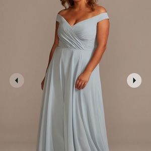 David’s bridal off shoulder dusty blue bridesmaid dress